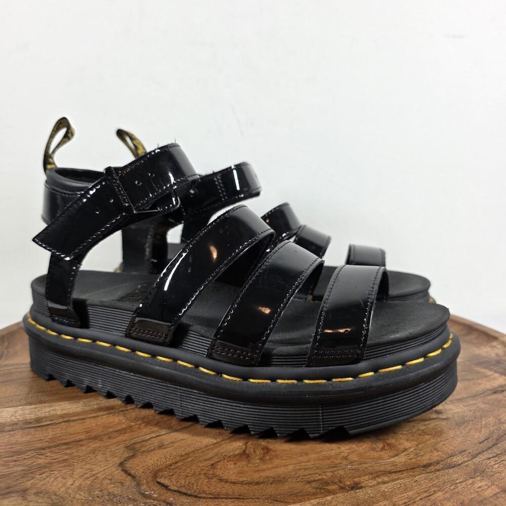 Dr. Martens Black Patent Platform Gladiator Sandals